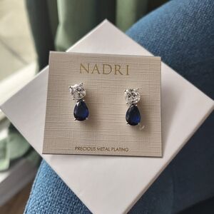 Nadri Sapphire Blue and Silver Teardrop Earrings